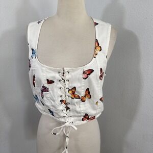 Blashe Corset Crop Top L Butterfly Front LaceUp Cottagecore‎ Renaissance